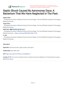 Septic Shock Caused by Aeromonas Daca: a Bacterium That We Have Neglected in the Past