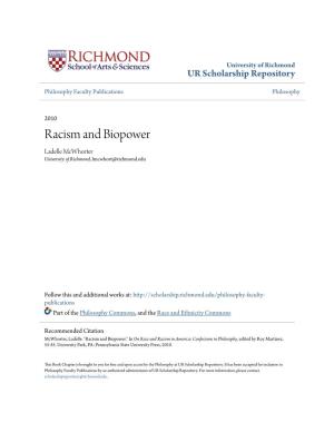 Racism and Biopower Ladelle Mcwhorter University of Richmond, Lmcwhort@Richmond.Edu