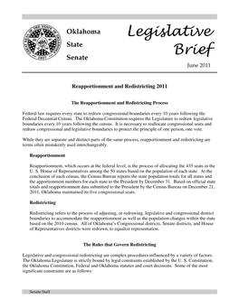 2011 Legislative Briefs / Reapportionment and Redistricting