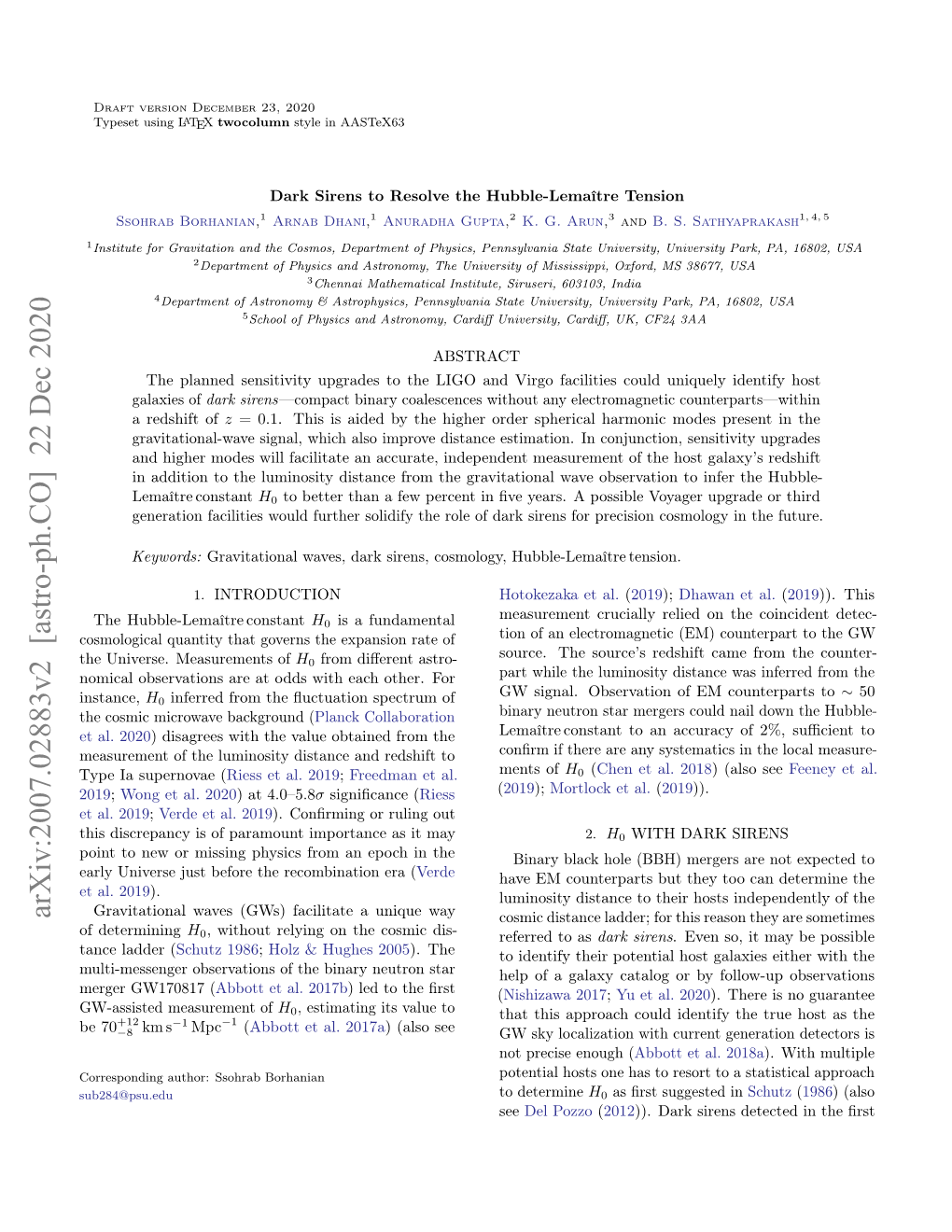 Arxiv:2007.02883V2 [Astro-Ph.CO] 22 Dec 2020