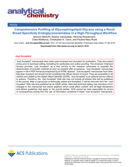 Comprehensive Profiling of Glycosphingolipid Glycans Using A