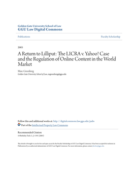 The Licra V. Yahoo! Case and the Regulation of Online Content in the World Market