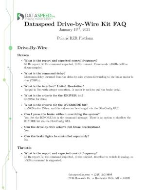 Dataspeed Drive-By-Wire Kit FAQ January 19Th, 2021