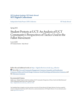 An Analysis of UCT Community's Perspectives of Tactics Used in the Fallist Movement Laura Isdahl SIT Graduate Institute - Study Abroad