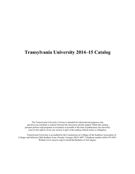 Transylvania University 2014–15 Catalog