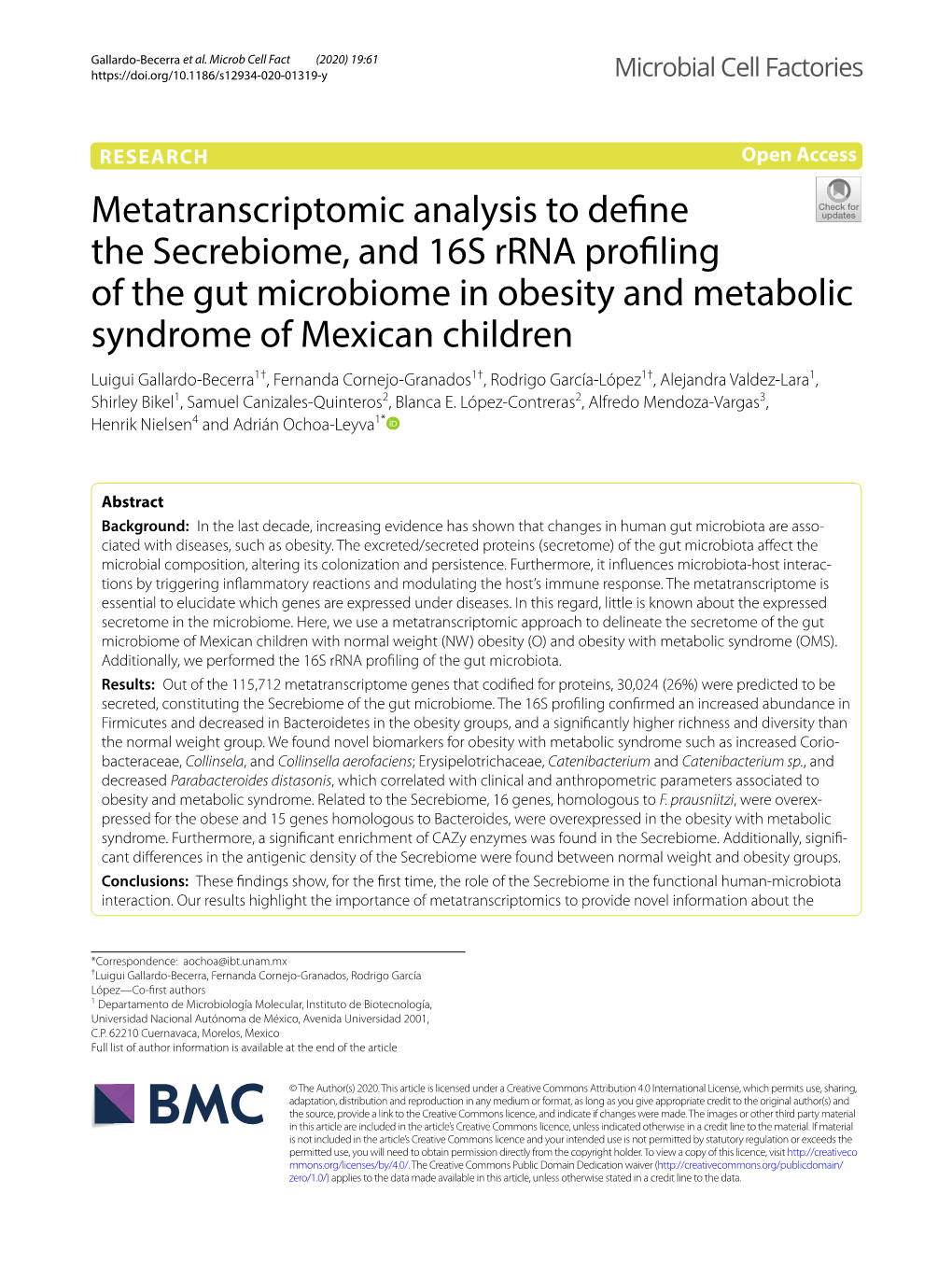 Metatranscriptomic Analysis to Define the Secrebiome, and 16S Rrna