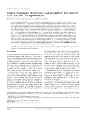 Specific Neurological Phenotypes in Autism Spectrum Disorders Are Associated with Sex Representation RESEARCH ARTICLE