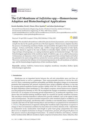 The Cell Membrane of Sulfolobus Spp.—Homeoviscous Adaption and Biotechnological Applications