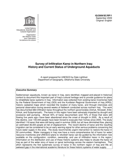 Survey of Infiltration Karez in Northern Iraq: History and Current Status of Underground Aqueducts