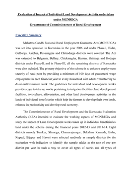 Evaluation of Impact of Individual Land Development Activity Undertaken Under MGNREGA Department of Commissionerate of Rural Development