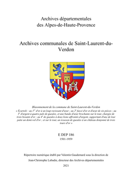 Archives Communales De Saint-Laurent-Du- Verdon