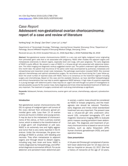 Case Report Adolescent Non-Gestational Ovarian Choriocarcinoma: Report of a Case and Review of Literature