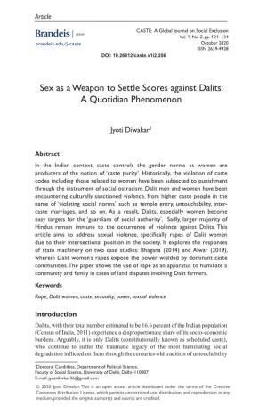 Sex As a Weapon to Settle Scores Against Dalits: a Quotidian Phenomenon