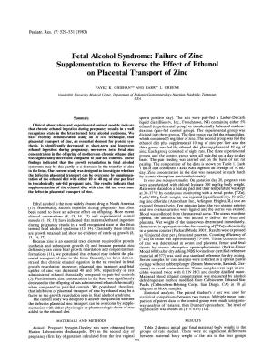 Fetal Alcohol Syndrome: Failure of Zinc Supplementation to Reverse the Effect of Ethanol on Placental Transport of Zinc