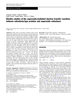 Kinetics Studies of the Superoxide-Mediated Electron Transfer Reactions Between Rubredoxin-Type Proteins and Superoxide Reductases