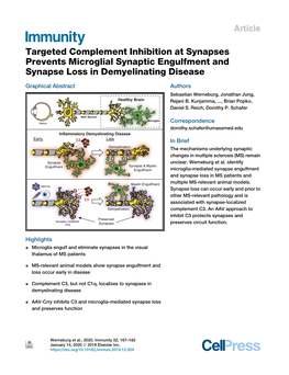 Targeted Complement Inhibition at Synapses Prevents Microglial Synaptic Engulfment and Synapse Loss in Demyelinating Disease
