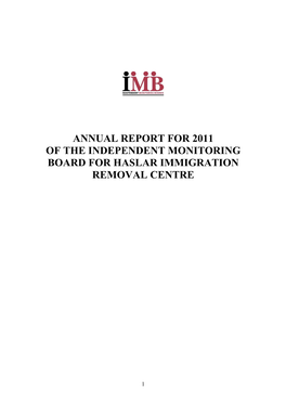 Annual Report for 2011 of the Independent Monitoring Board for Haslar Immigration Removal Centre