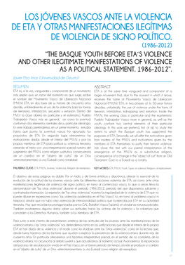 Los Jóvenes Vascos Ante La Violencia De Eta Y Otras Manifestaciones Ilegítimas De Violencia De Signo Político