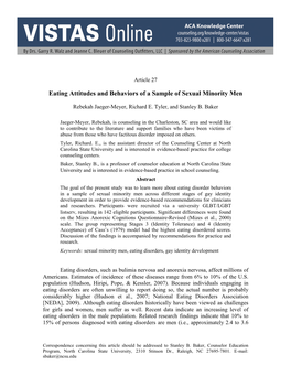 Eating Attitudes and Behaviors of a Sample of Sexual Minority Men