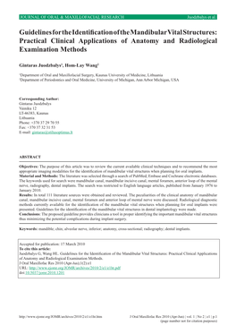 Guidelines for the Identification of the Mandibular Vital Structures: Practical Clinical Applications of Anatomy and Radiological Examination Methods