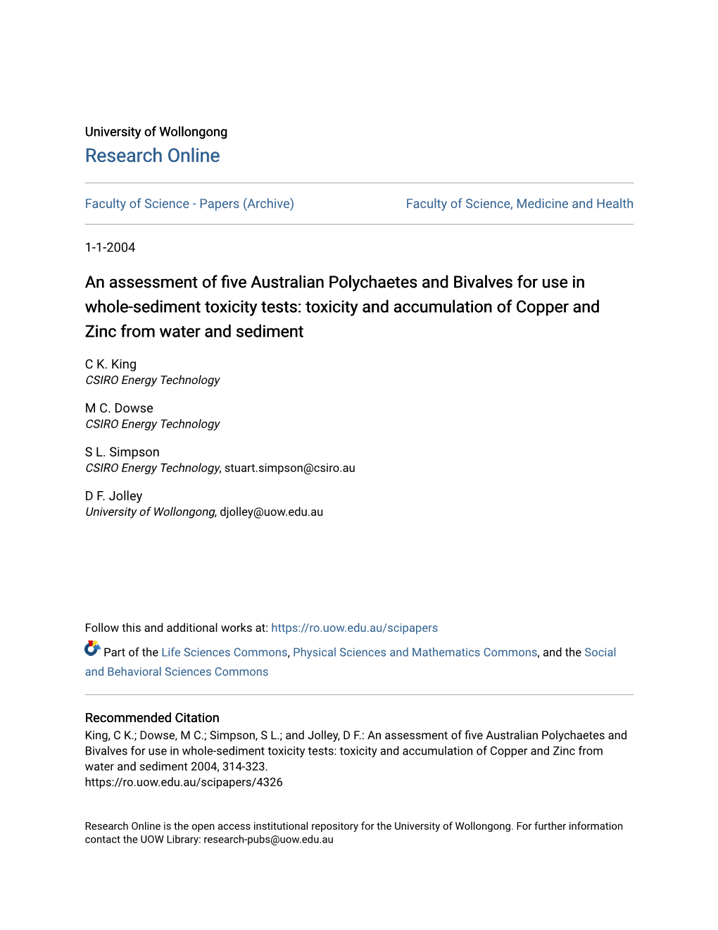 An Assessment of Five Australian Polychaetes and Bivalves for Use in Whole-Sediment Toxicity Tests