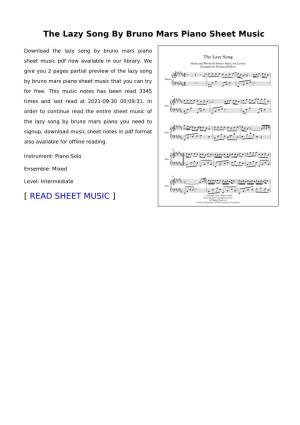 The Lazy Song by Bruno Mars Piano Sheet Music