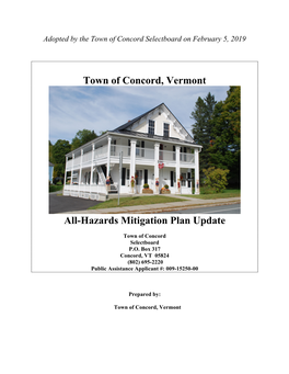 Town of Concord, Vermont All-Hazards Mitigation Plan Update