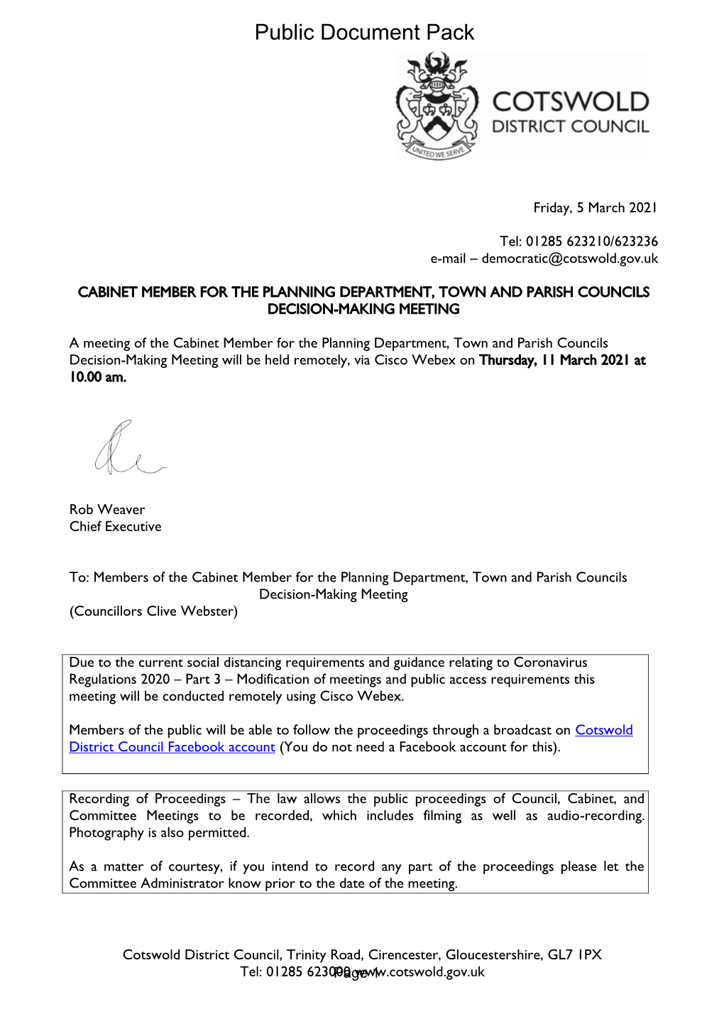 (Public Pack)Agenda Document for Cabinet Member for the Planning