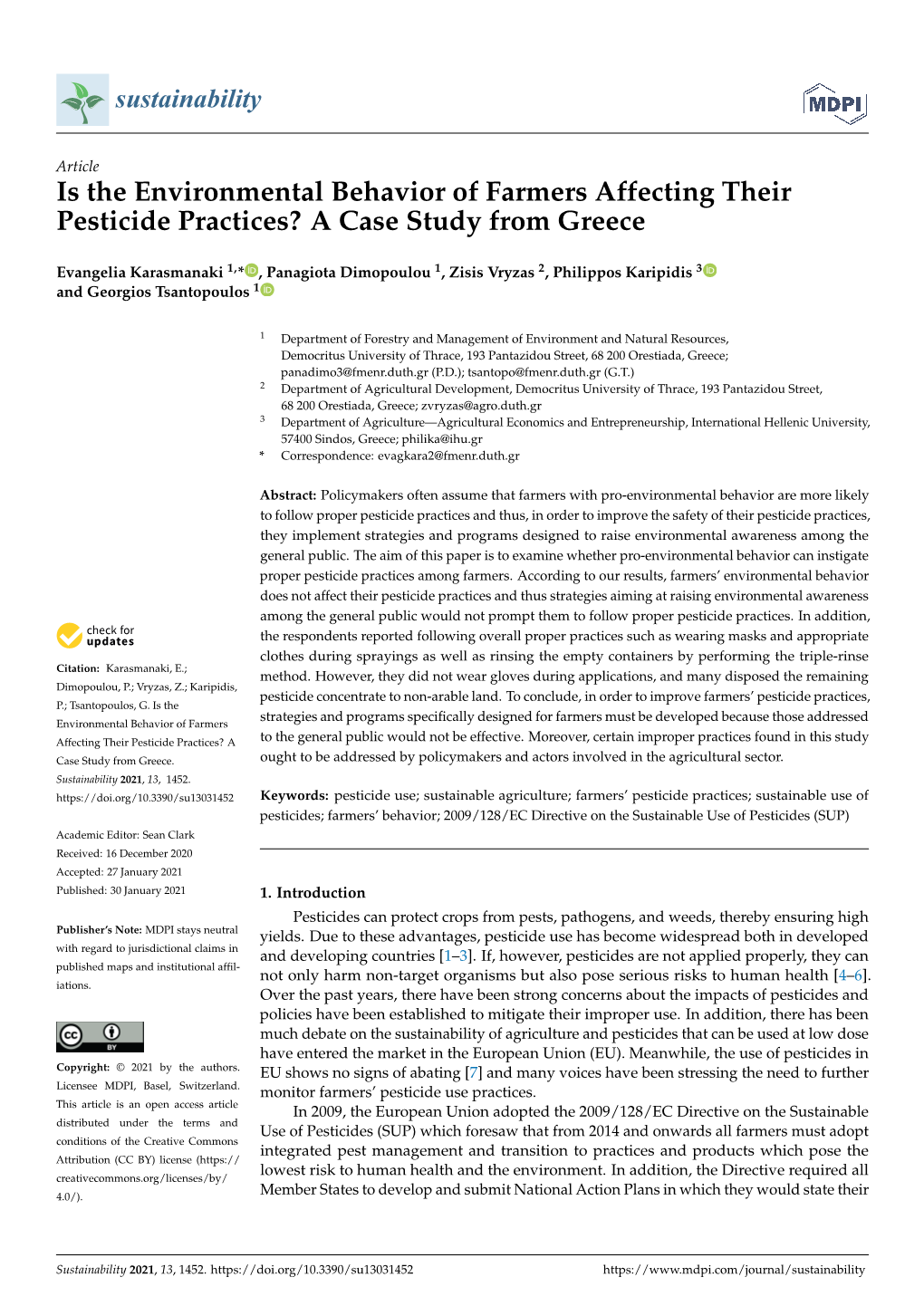 Is the Environmental Behavior of Farmers Affecting Their Pesticide Practices? a Case Study from Greece