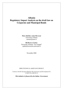 Albania Regulatory Impact Analysis on the Draft Law on Corporate and Municipal Bonds