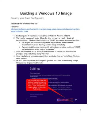 Building a Windows 10 Image Creating Your Base Configuration