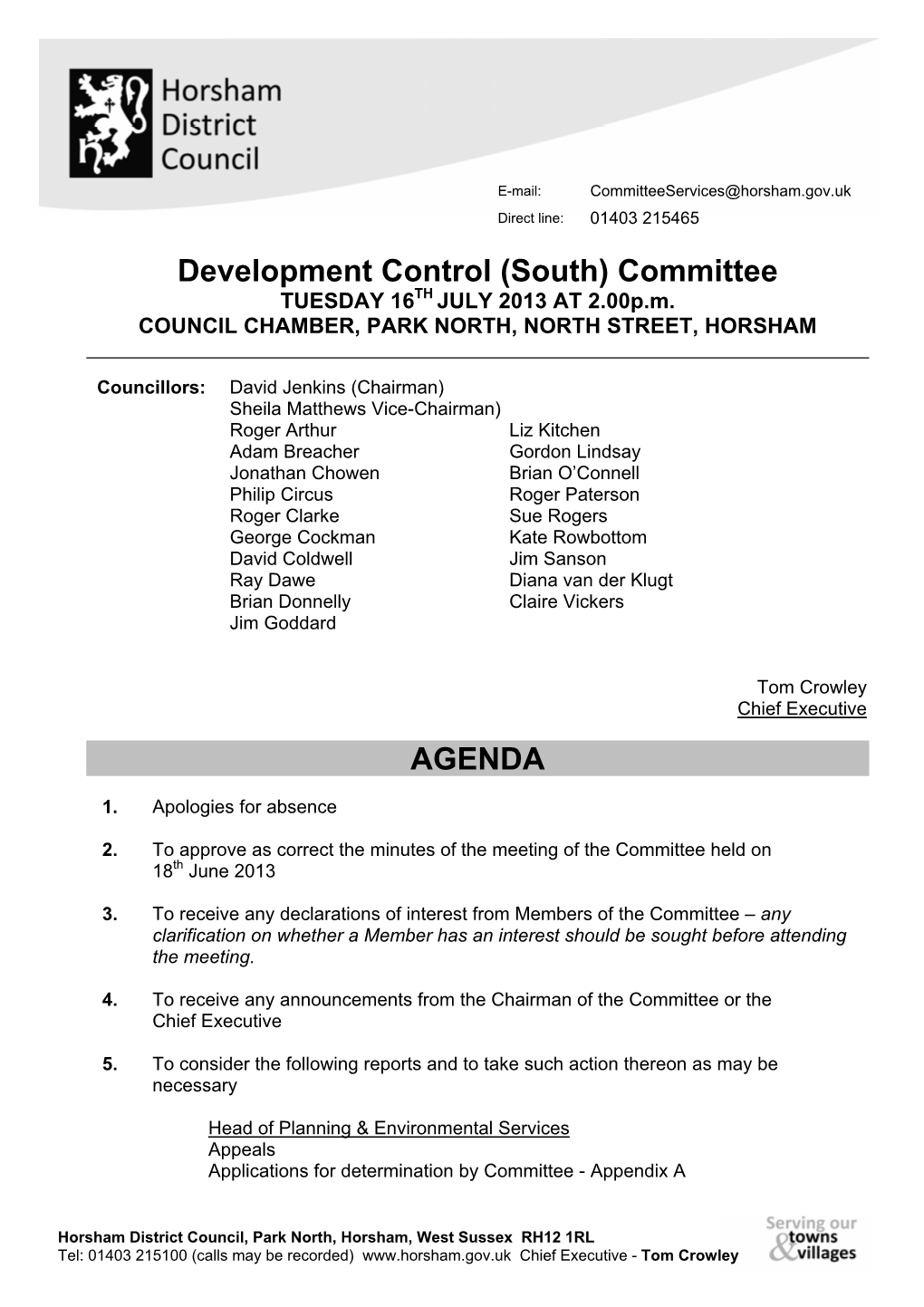 Development Control (South) Committee TUESDAY 16TH JULY 2013 at 2.00P.M