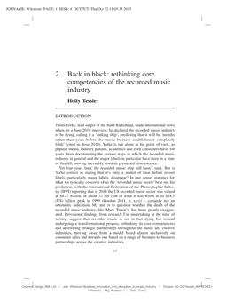 2. Back in Black: Rethinking Core Competencies of the Recorded Music Industry Holly Tessler