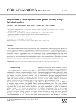 Onychiuridae of China: Species Versus Generic Diversity Along a Latitudinal Gradient