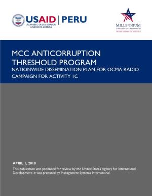 Mcc Anticorruption Threshold Program Nationwide Dissemination Plan for Ocma Radio Campaign for Activity 1C