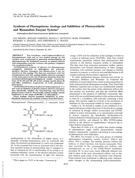 Synthesis of Plastoquinoneanalogs and Inhibition of Photosynthetic And