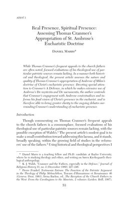 Assessing Thomas Cranmer's Appropriation of St. Ambrose's