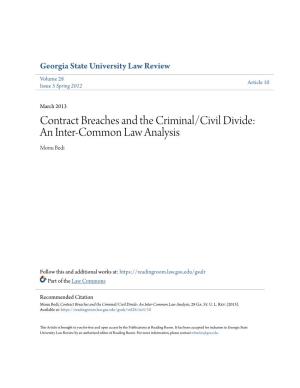 Contract Breaches and the Criminal/Civil Divide: an Inter-Common Law Analysis Monu Bedi
