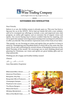 SFWTC's November 2013 Newsletter