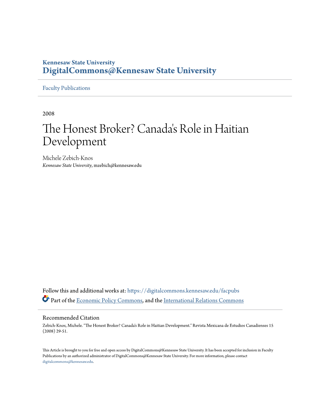 The Honest Broker? Canada's Role in Haitian Development