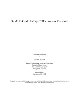 Guide to Oral History Collections in Missouri