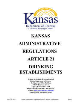 Kansas Administrative Regulations Article 21 Drinking Establishments
