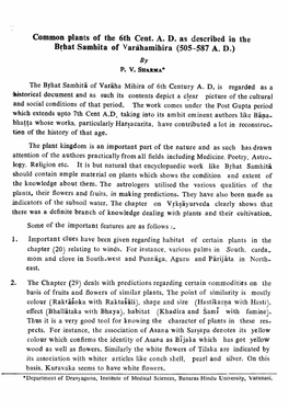 Common Plants of the 6Th Cent. AD As Described in the Brhat Sambita of Yarahamihira