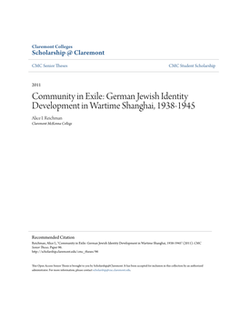 Community in Exile: German Jewish Identity Development in Wartime Shanghai, 1938-1945 Alice I