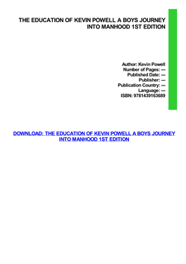 The Education of Kevin Powell a Boys Journey Into Manhood 1St Edition