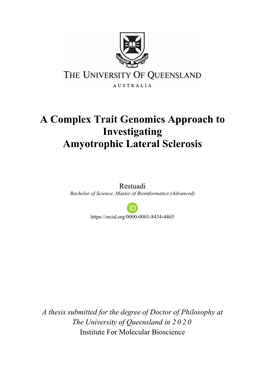 A Complex Trait Genomics Approach to Investigating Amyotrophic Lateral Sclerosis