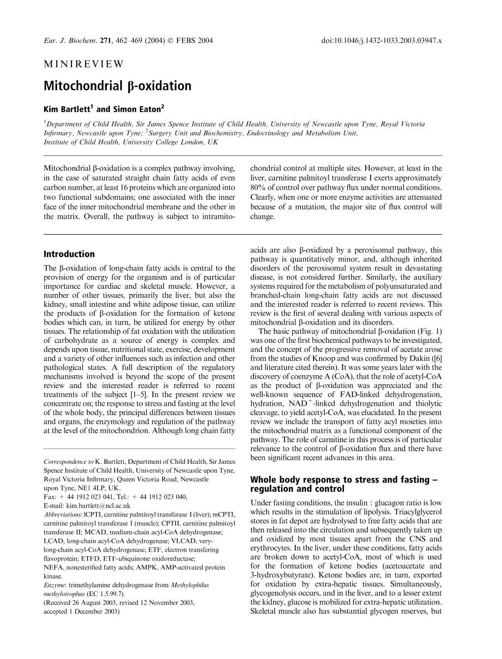 Mitochondrial B-Oxidation