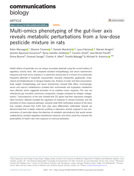 Multi-Omics Phenotyping of the Gut-Liver Axis Reveals Metabolic Perturbations from a Low-Dose Pesticide Mixture in Rats