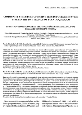 Community Structure of Native Bees in Fourvegetation Types in the Dry Tropics of Yuca Tan, Mexico