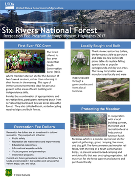 Six Rivers National Forest Recreation Fee Highlights, 2017